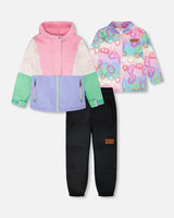 3-In-1 Two-Piece Mid-Season Outerwear Set Pink Colorblock-0