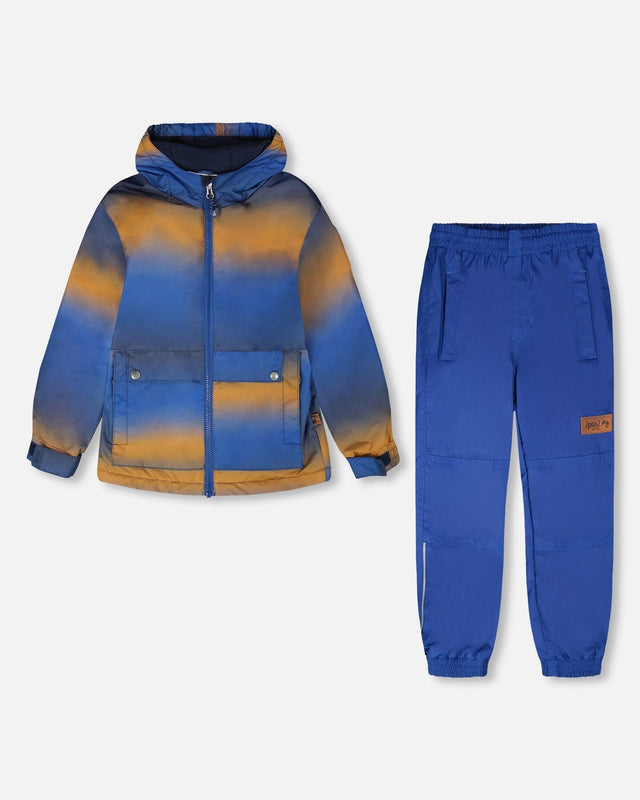 Insulated Two-Piece Mid-Season Outerwear Set Blue And Brown Gradient-0