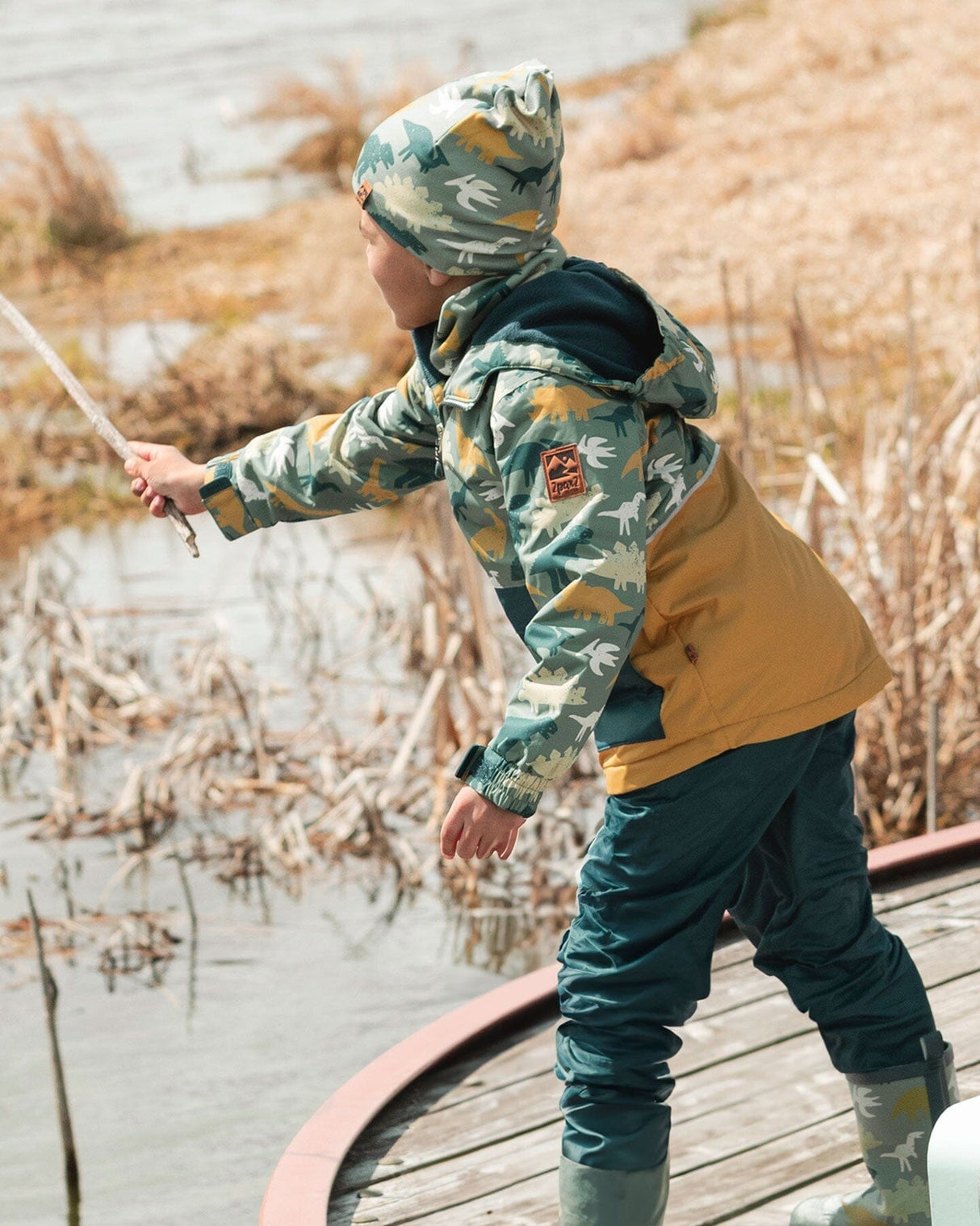 Two-Piece Mid-Season Outerwear Set Green Dinosaur Print-1