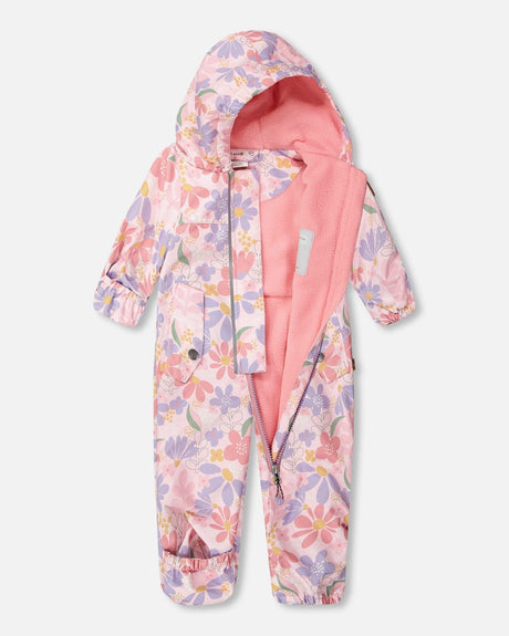 Baby Mid-Season One-Piece Outerwear With Hat Pink Flower Print-3