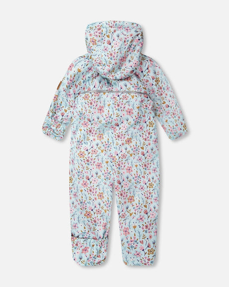 Baby Mid-Season One-Piece Outerwear With Hat Blue Mini Flower Print-3