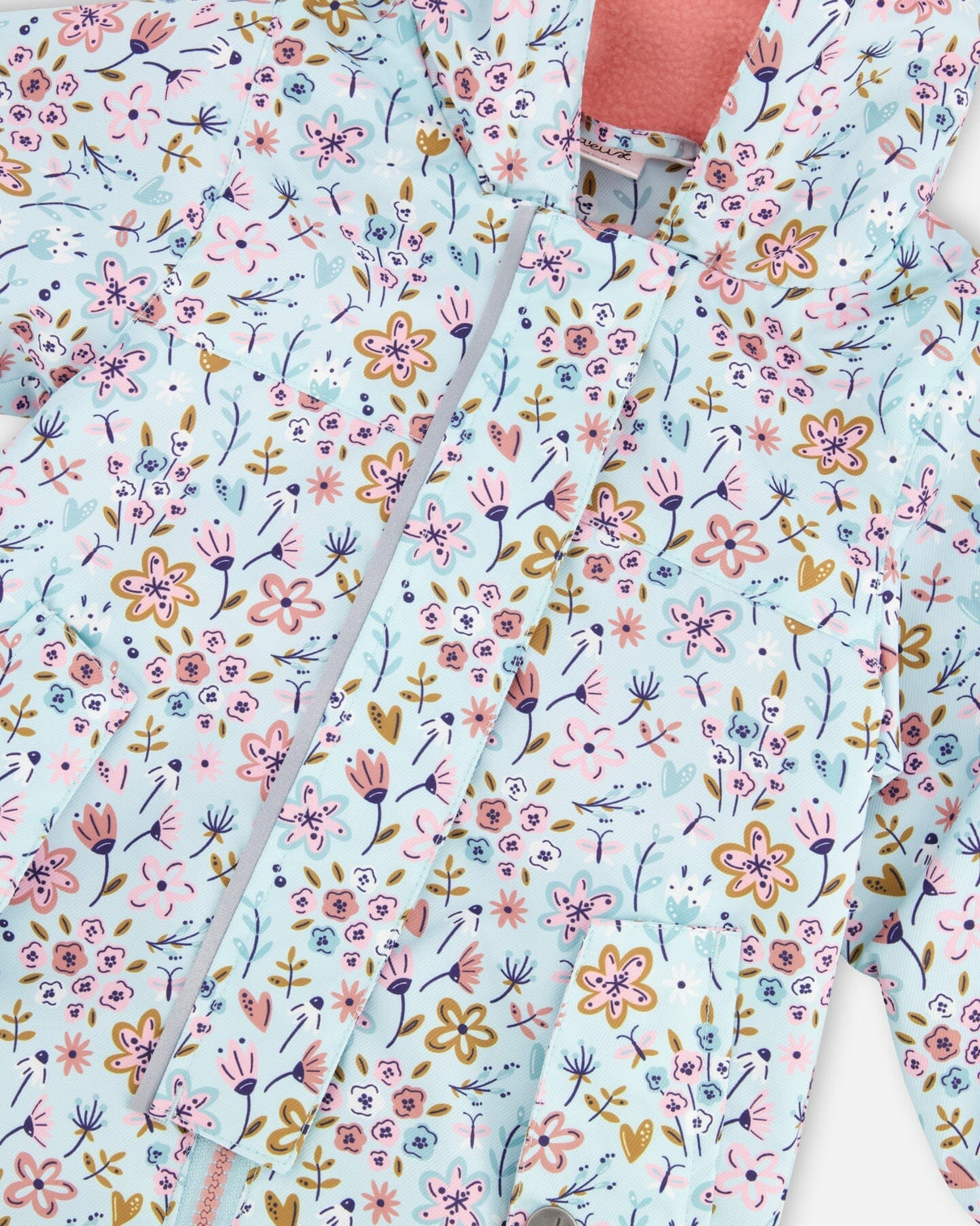 Baby Mid-Season One-Piece Outerwear With Hat Blue Mini Flower Print-4