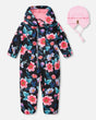 Baby Mid-Season One-Piece Outerwear With Hat Black Printed Flowers-0