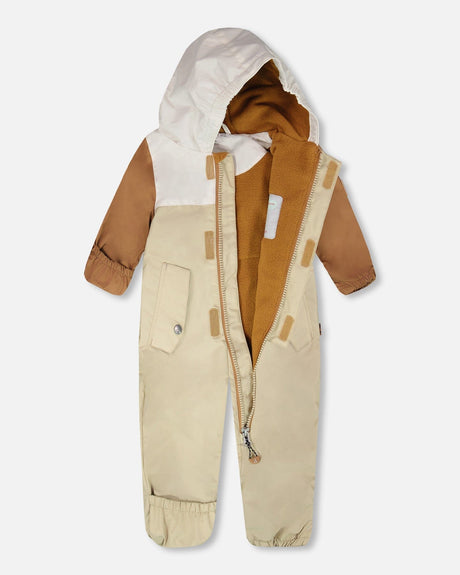 Baby Mid-Season One-Piece Outerwear With Hat Beige-2