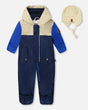 Baby Mid-Season One-Piece Outerwear With Hat Navy Blue-0