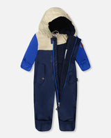 Baby Mid-Season One-Piece Outerwear With Hat Navy Blue-2
