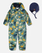 Baby Mid-Season One-Piece Outerwear With Hat Green Dinosaur Print-0