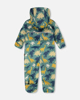 Baby Mid-Season One-Piece Outerwear With Hat Green Dinosaur Print-4