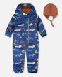 Baby Mid-Season One-Piece Outerwear With Hat Blue Dog Print-0