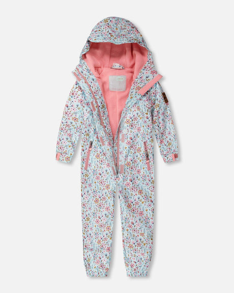 Kids Mid-Season One-Piece Outerwear Blue Mini Flower Print-2