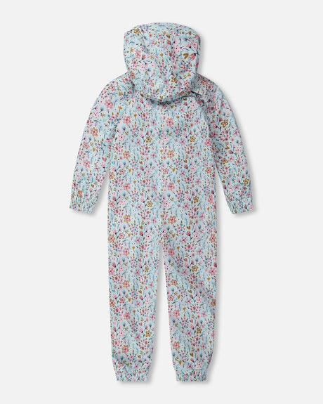 Kids Mid-Season One-Piece Outerwear Blue Mini Flower Print-3