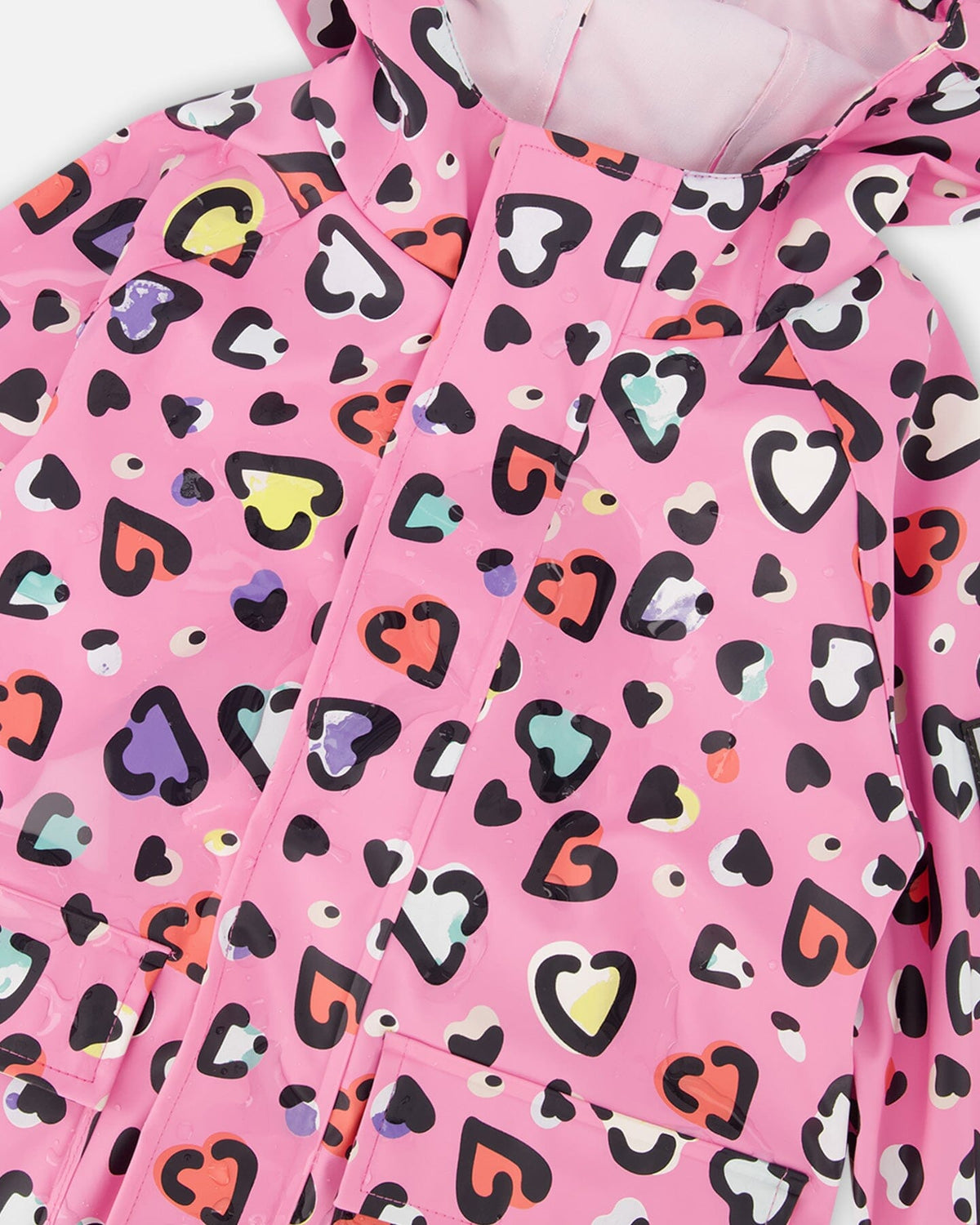 Deux par Deux Pink rain jumpsuit with color-changing hearts print