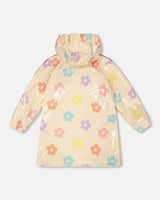 Rain Coat And Hat Set Beige Printed Flowers-2
