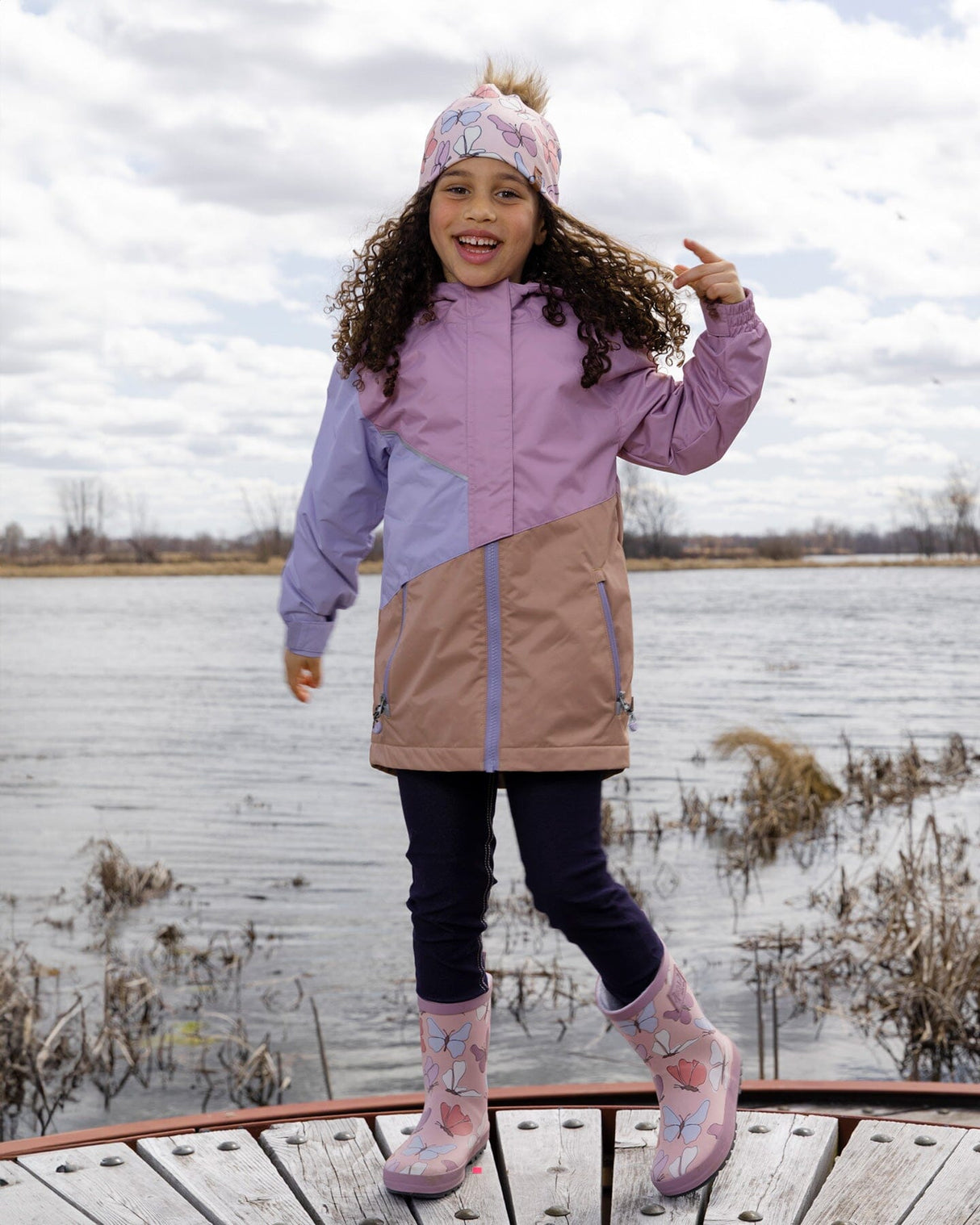 Rain Boots In Natural Rubber Pink Butterfly Print-1