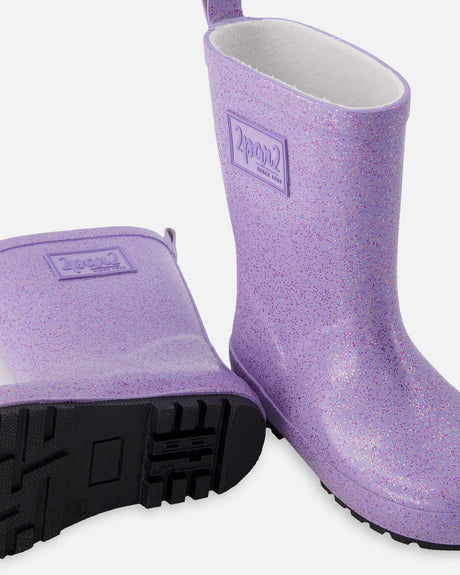 Rain Boots In Natural Rubber Purple Glitter-3