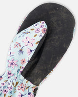 Mid-Season Mittens In Recycled Polyester Blue Mini Flower Print-2