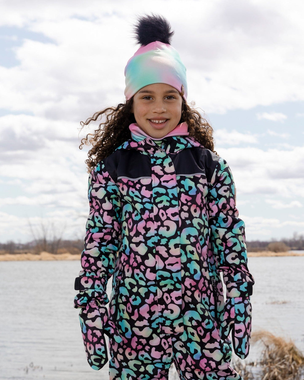 Mid-Season Mittens In Recycled Polyester Black Animal Print-2