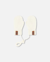 Baby Knit Mittens With Cord Off White-0