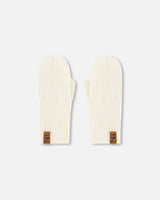 Ribbed Knit Mittens Off White-0