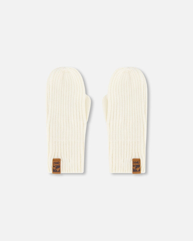Ribbed Knit Mittens Off White-0