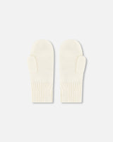 Ribbed Knit Mittens Off White-2