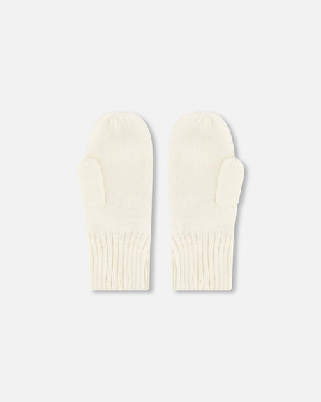 Ribbed Knit Mittens Off White-2