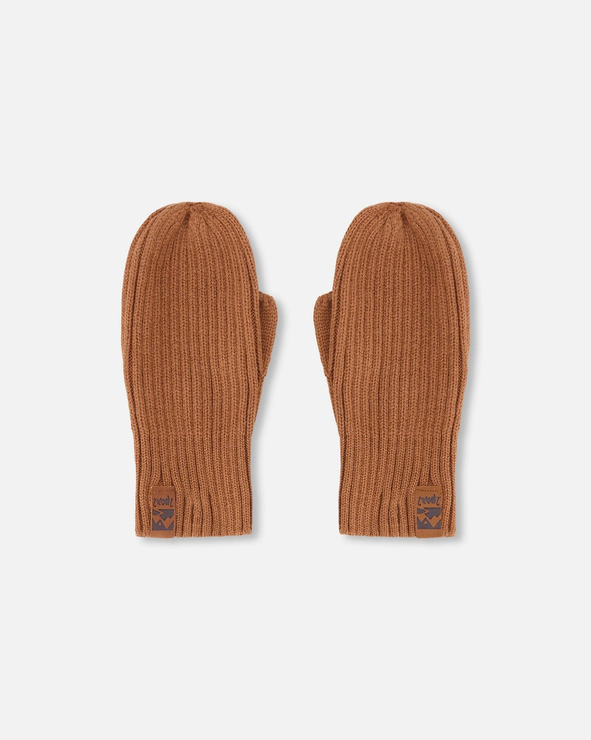 Ribbed Knit Mittens Brown-0