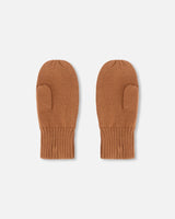 Ribbed Knit Mittens Brown-2