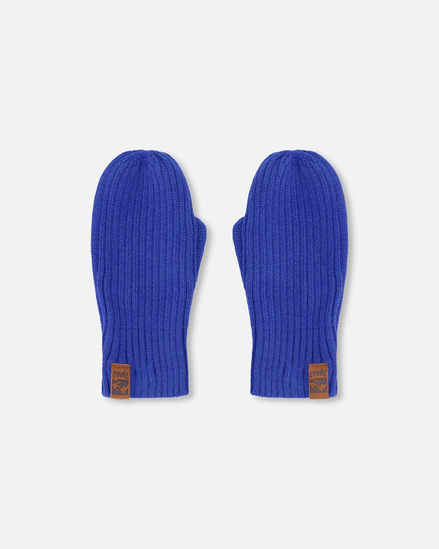 Ribbed Knit Mittens Royal Blue-0