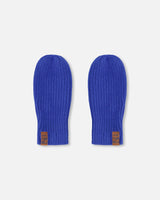 Ribbed Knit Mittens Royal Blue-2
