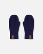 Ribbed Knit Mittens Navy Blue-0