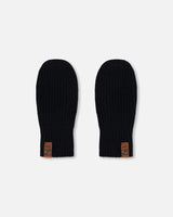 Ribbed Knit Mittens Black-0