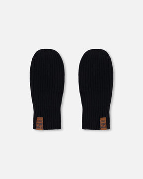 Ribbed Knit Mittens Black-0