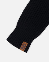 Ribbed Knit Mittens Black-2