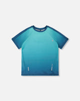 Short Sleeve Athletic Top In Recycled Polyester Teal Gradient-0