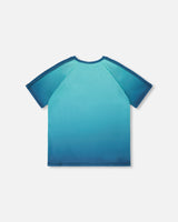 Short Sleeve Athletic Top In Recycled Polyester Teal Gradient-1