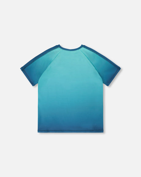 Short Sleeve Athletic Top In Recycled Polyester Teal Gradient-1
