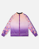 Full Zip Reversible Athletic Cardigan In Recycled Polyester Pink To Mauve Gradient-0