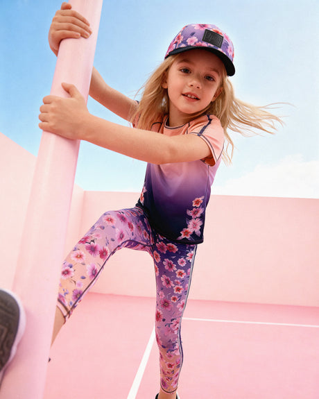 Deux par Deux Athletic Leggings In Recycled Polyester Mauve Floral Gradient