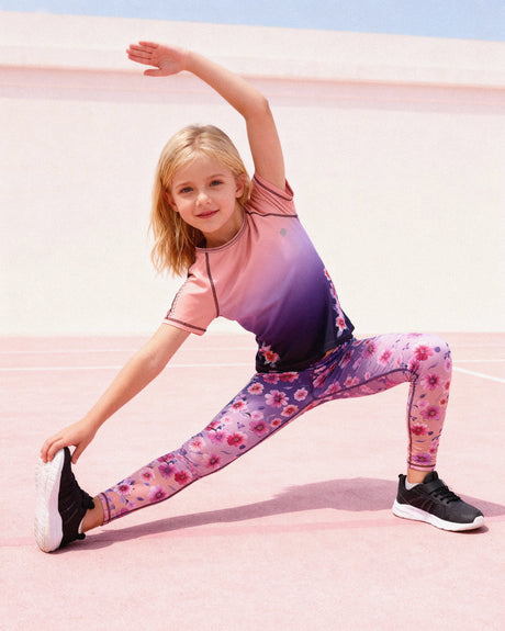 Deux par Deux Athletic Short Sleeve Top In Recycled Polyester Pink To Black Gradient