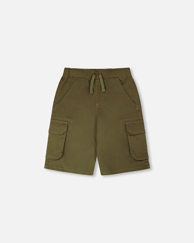 Stretch Twill Bermuda With Cargo Pockets Dark Khaki Green-0