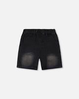 French Terry Grey Denim Shorts-0