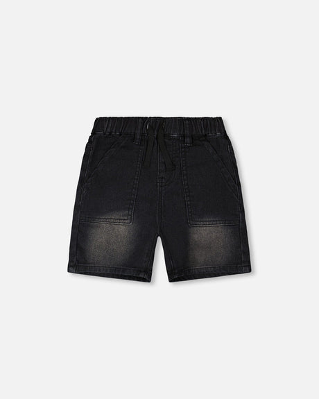 French Terry Grey Denim Shorts-0