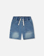 French Terry Light Blue Denim Shorts-0