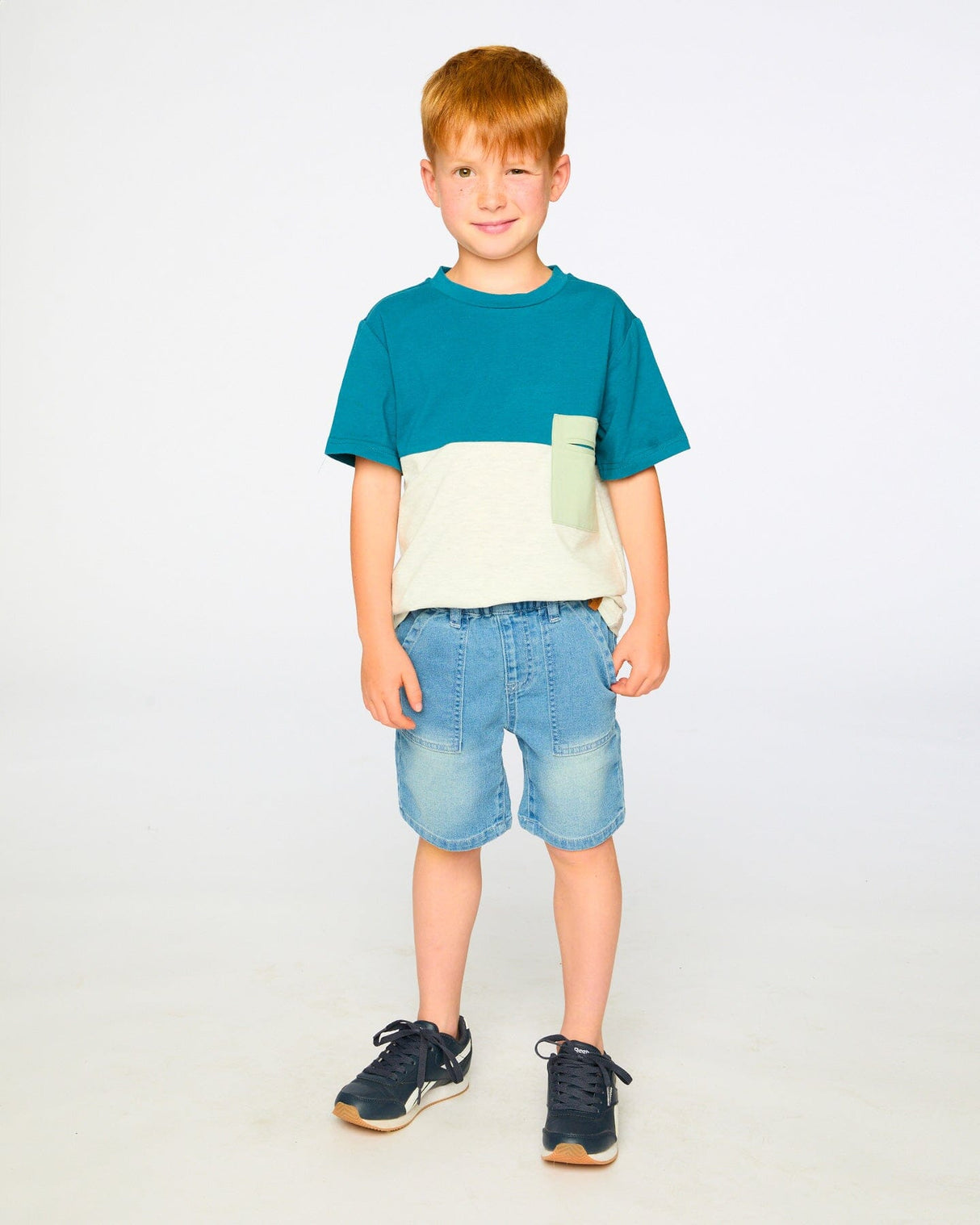 French Terry Light Blue Denim Shorts-2