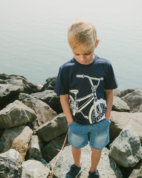 French Terry Light Blue Denim Shorts-1