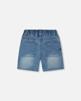 French Terry Light Blue Denim Shorts-3