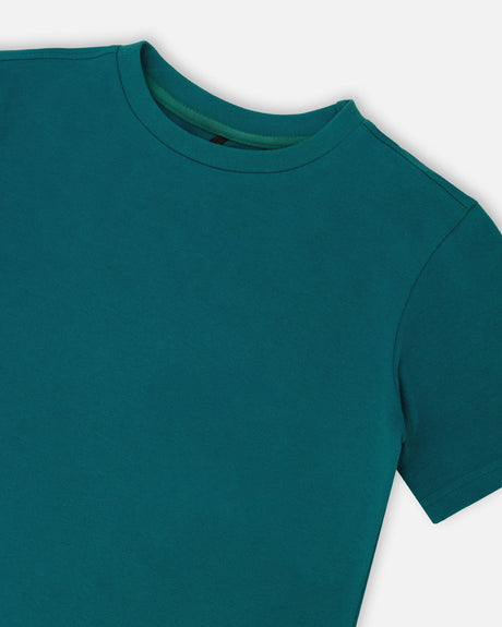 Organic Cotton Jersey T-Shirt Solid Dark Turquoise-3