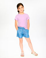 Chambray Shorts Blue Flower Print-1