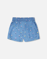 Chambray Shorts Blue Flower Print-2